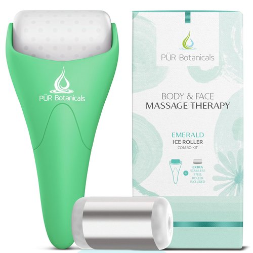 PUR Botanicals Ice Roller for Face & Eye Puffiness Relief 2 in 1 Set - Therapeutic Facial Massager for Beauty - Cooling Face Rollers for Women - Tone & Tighten Your Damaged Skin - Reduce Wrinkles