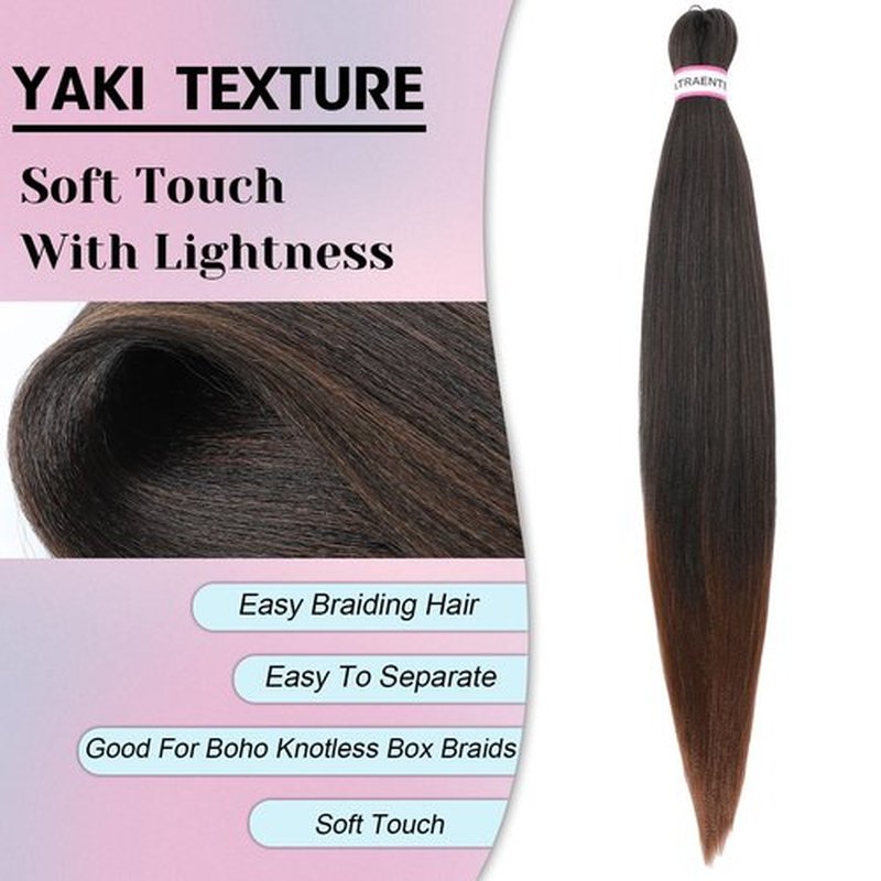 Braiding Hair Pre Stretched 26 Inch 8 Packs Brown Ombre Braiding Hair For Women Knotless Box Braids Hair Extension Yaki Texture Hot Water Setting Variety Styles Braiding Hair