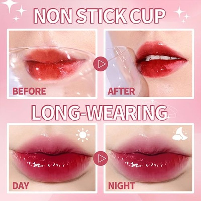 4 Colors Lip Tint Stain Set,Plumping Lip Tint,Watery Lip Stain Moisturizing Mini Liquid Lipstick,Long-Lasting&Non-Stick Cup,Multi-Use Lip and Cheek Tint Stain(Set B)
