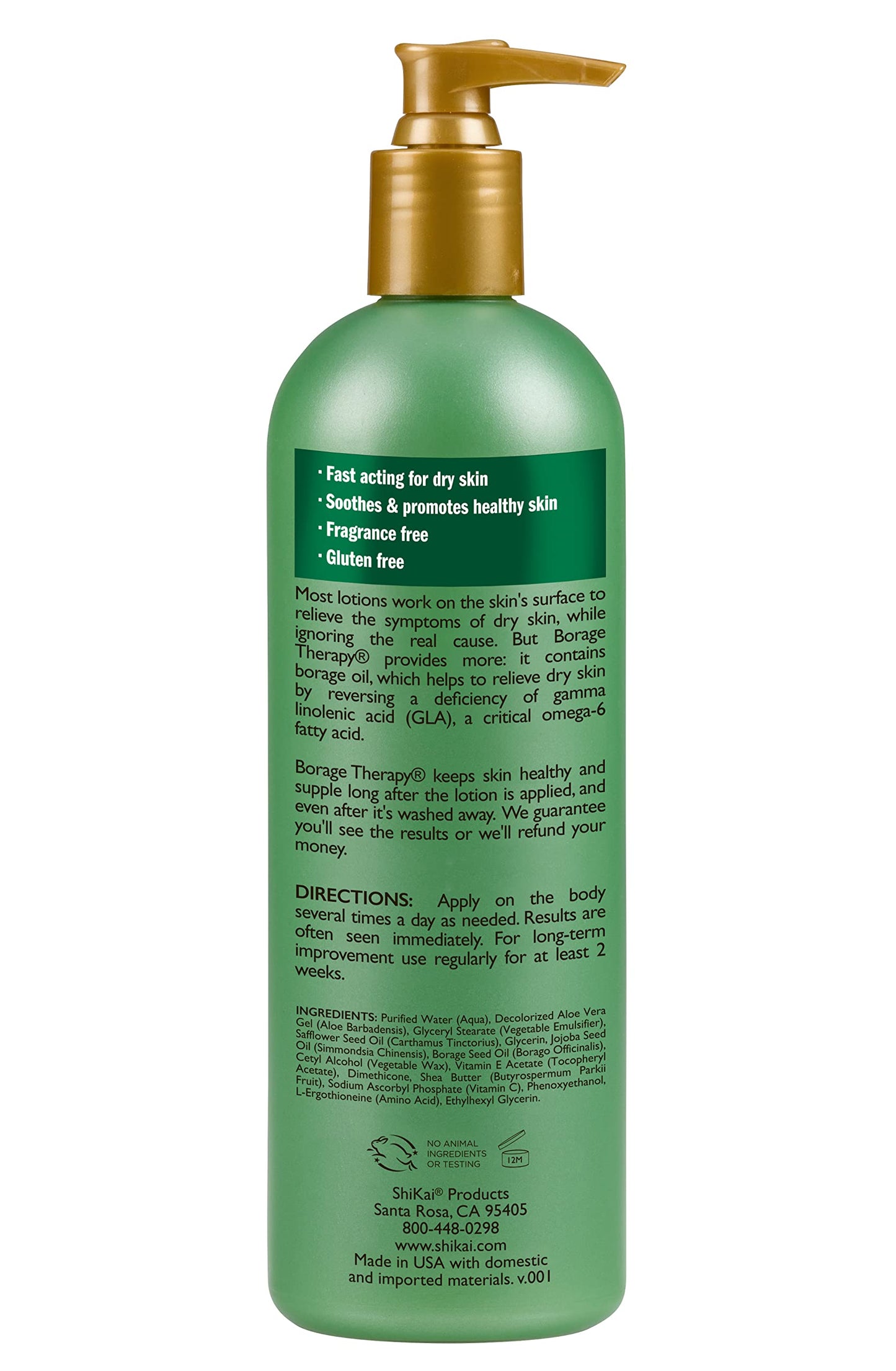 ShiKai Borage Therapy Dry Skin Lotion Body Moisturizer (16 oz) Unscented Skincare | Hydrating Lotion for Dry Hands & Body | With Oatmeal & Shea Butter