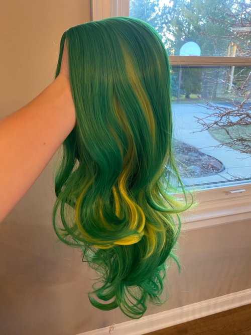 Ufindcos Green Mixed Yellow Wig for Kids Long Colorful Wig Long Wavy Curly Child Wig Green Mixed Yellow Wig for Girls Middle Part 22 inches Natural Synthetic Wig with Wig Cap