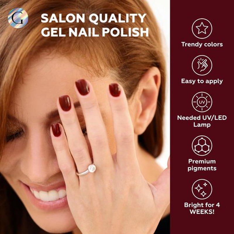 GLOSS HEMA Free Gel Polish Set | 6 Pcs Red Gel Nail Polish with Raspberry, Maroon, Ruby, Red, Burgundy, & Red Wine Colors, Soak off UV LED Gel Polish, Manicure at Home, Gel Nail Art Gifts for Women