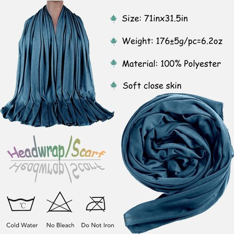 ZRQ 5 Pieces Stretch Jersey Turbans Headwrap Scarf for Black Women Fashion Headwear Boho Extra Long Scarf Soft Breathable Easy Knot Hijab Tie (Black,Pink,Olive Green,Deep Ha Tsing,Dark Grey)