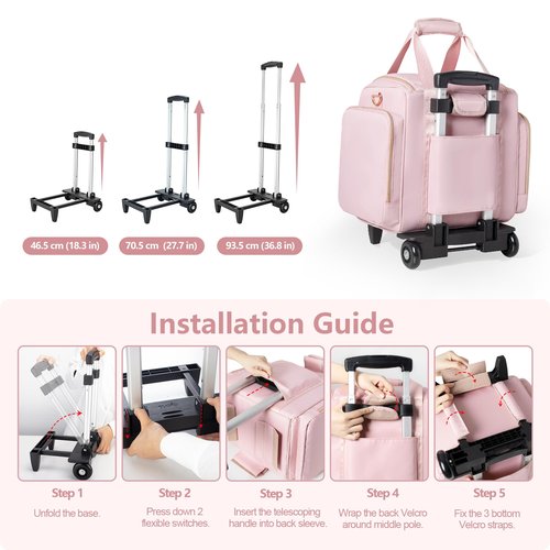 Prokva Rolling Makeup Case with 4 Removable Bags, Professional Makeup Train Case with Wheels, Makeup Artist Travel Bag with Brushes Storage Section, Pink (Patent Design)