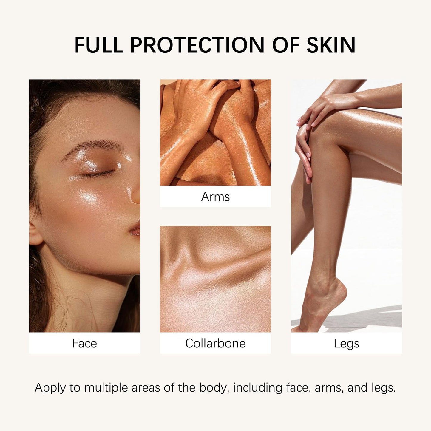 Body Glow Shimmering Gel with SPF 40+ Glitter Effect & Broad Spectrum Protection, Lightweight Glow Body Oil Non-Sticky Formula, Quick Absorbing for Face & Body, Vegan (Gold)