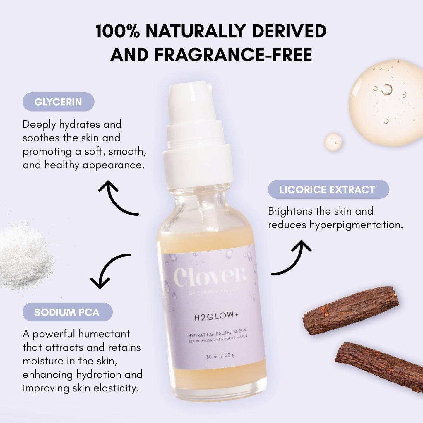 Clover H2Glow+ Hydrating Antioxidant Serum | Deep Moisturizing Anti-Aging Facial Serum | Hydrate Layers of Dry Skin, Plump, and Smooth Fine Lines | Cruelty-Free & Vegan - 1 oz (30 ml)