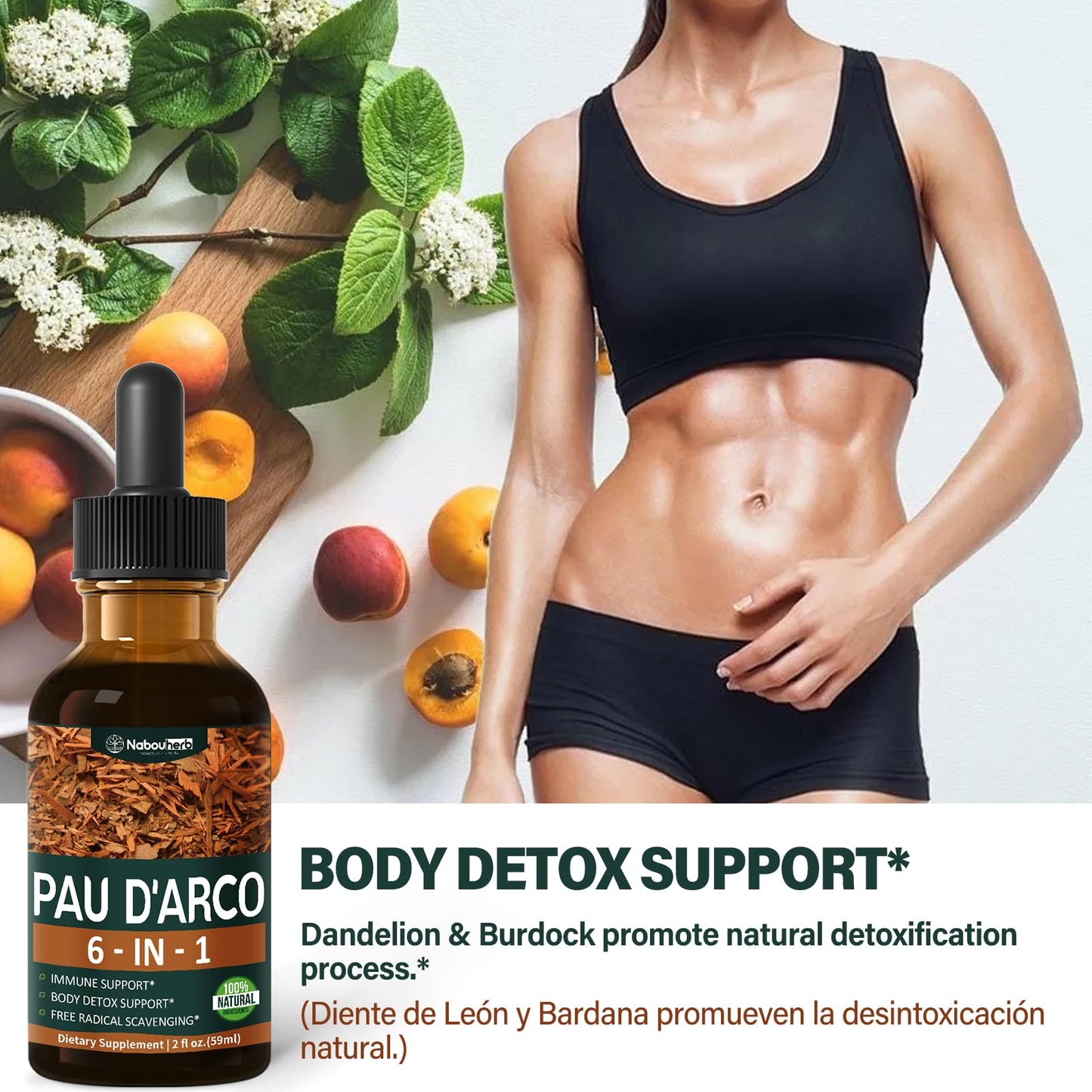 Nabouherb PAU d'Arco Extract Liquid Drops for Immune Support, PAU d arco Inner Bark Tincture Absorbs Better Than Capsule & Tea, 6-in-1 Herbal Blend w/Echinacea Burdock for Body Detox Cleanse.2oz