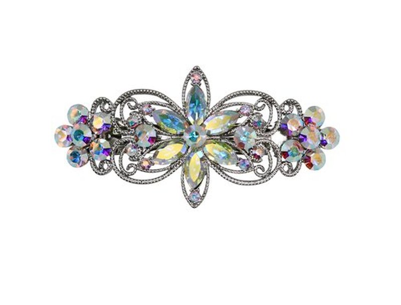 Faship Gorgeous Multicolors AB Rhinestone Crystal Flora Hair Barrette Clip