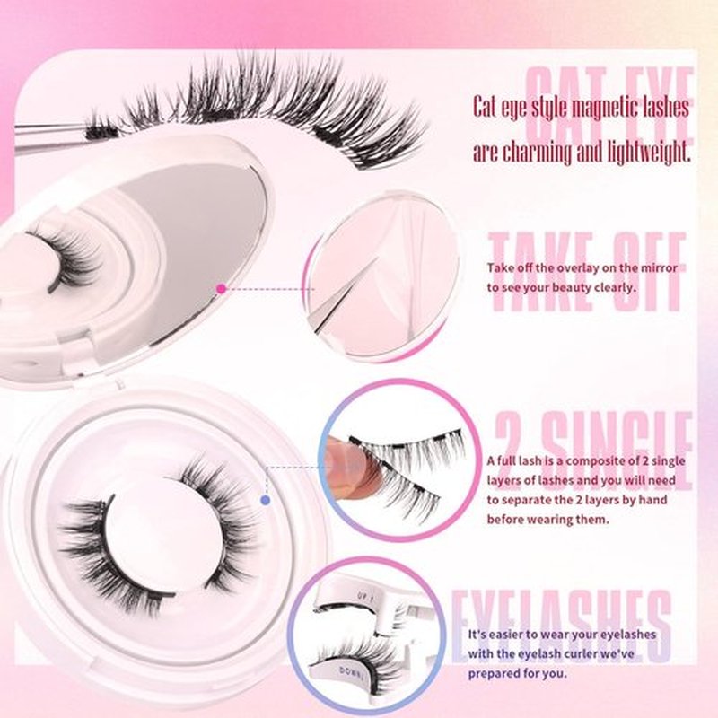 Krafty Magnetic Eyelashes,Magnetic Eyelashes,Magnetic Eyelashes Natural Look，Reusabl Magnetic Eyelashes with Applicator,No Glue Needed Eyelashes(Natural+Camellia Flower)