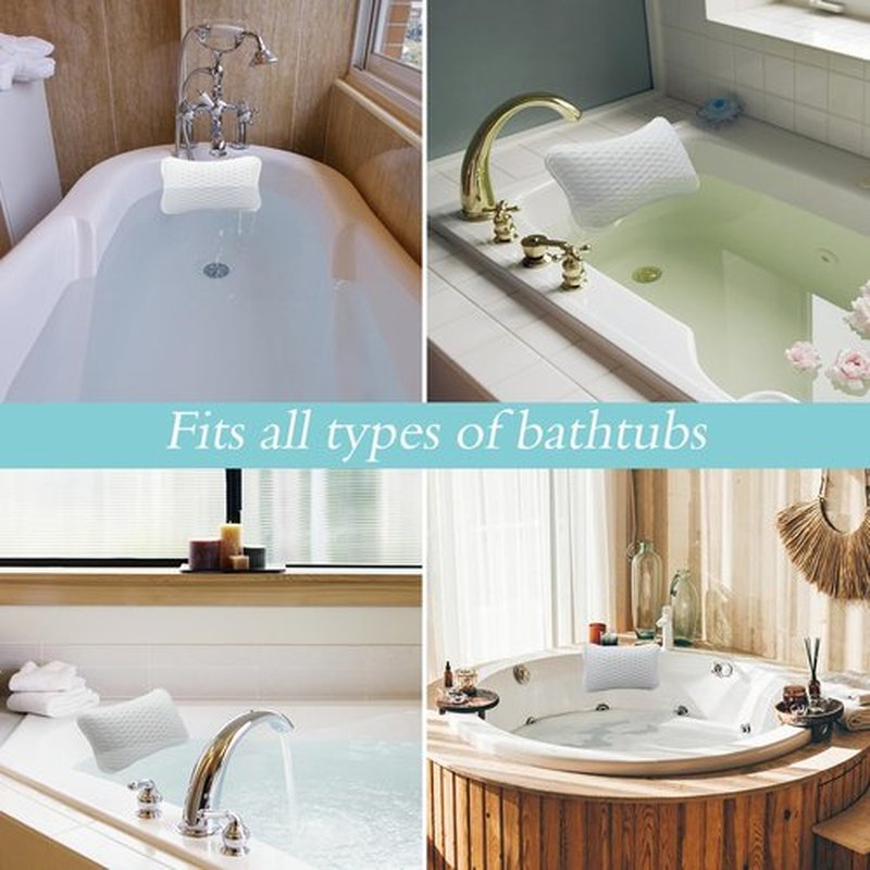 Bath Pillows for tub,Home Spa Pillows for Bathtub, Hot Tub,Head and Neck Support with 2 Strong Suction Cups,White