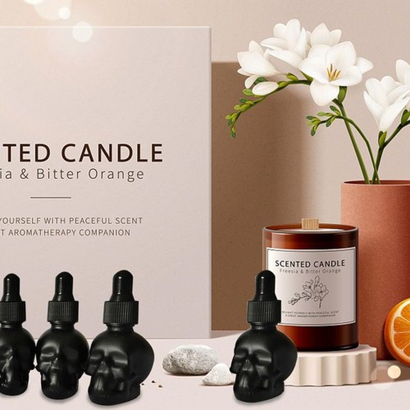 MINELEVEN 7 pcs Set 10ml Mini Skull Glass Dropper Bottle Leakproof Essential Oils Bottle for Storage and Travel (7pcs black skull bottle)