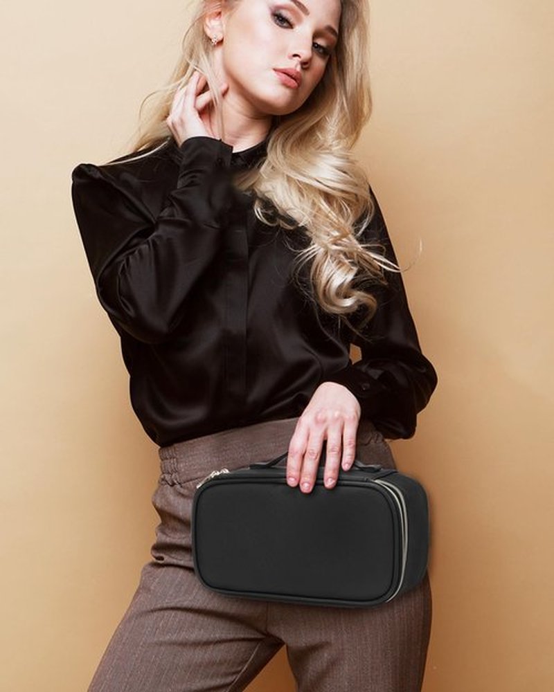 Relavel Travel Makeup Bag Small Make Up Bags for Women Portable Cosmetic Bag Organizer Cute Toiletry Bag with Makeup Brush Holder Waterproof Makeup Pouch for Car
