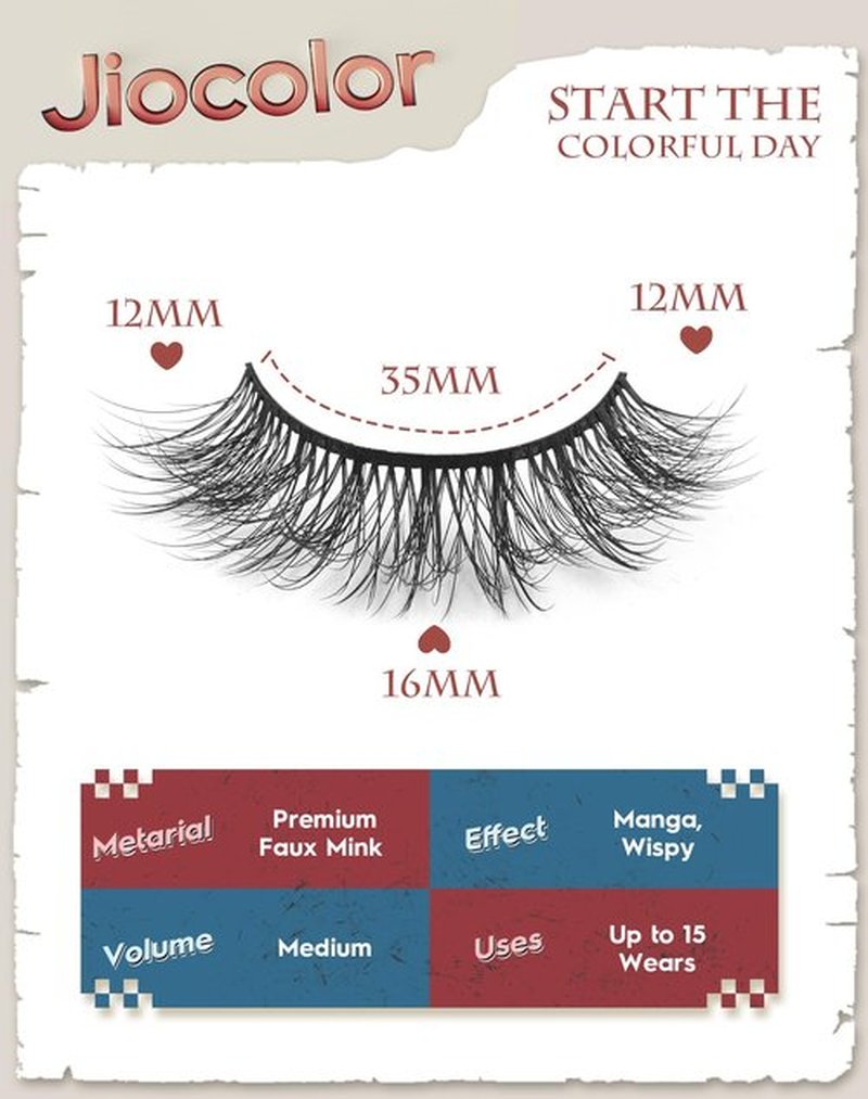 Jiocolor False Eyelashes Wispy Lashes Natural Look Lashes Soft Faux Mink Eyelashes 3D 6D Volume 7 Pairs Fluffy Lashes Fake Eyelashes Packs X1 Subtler Lashes