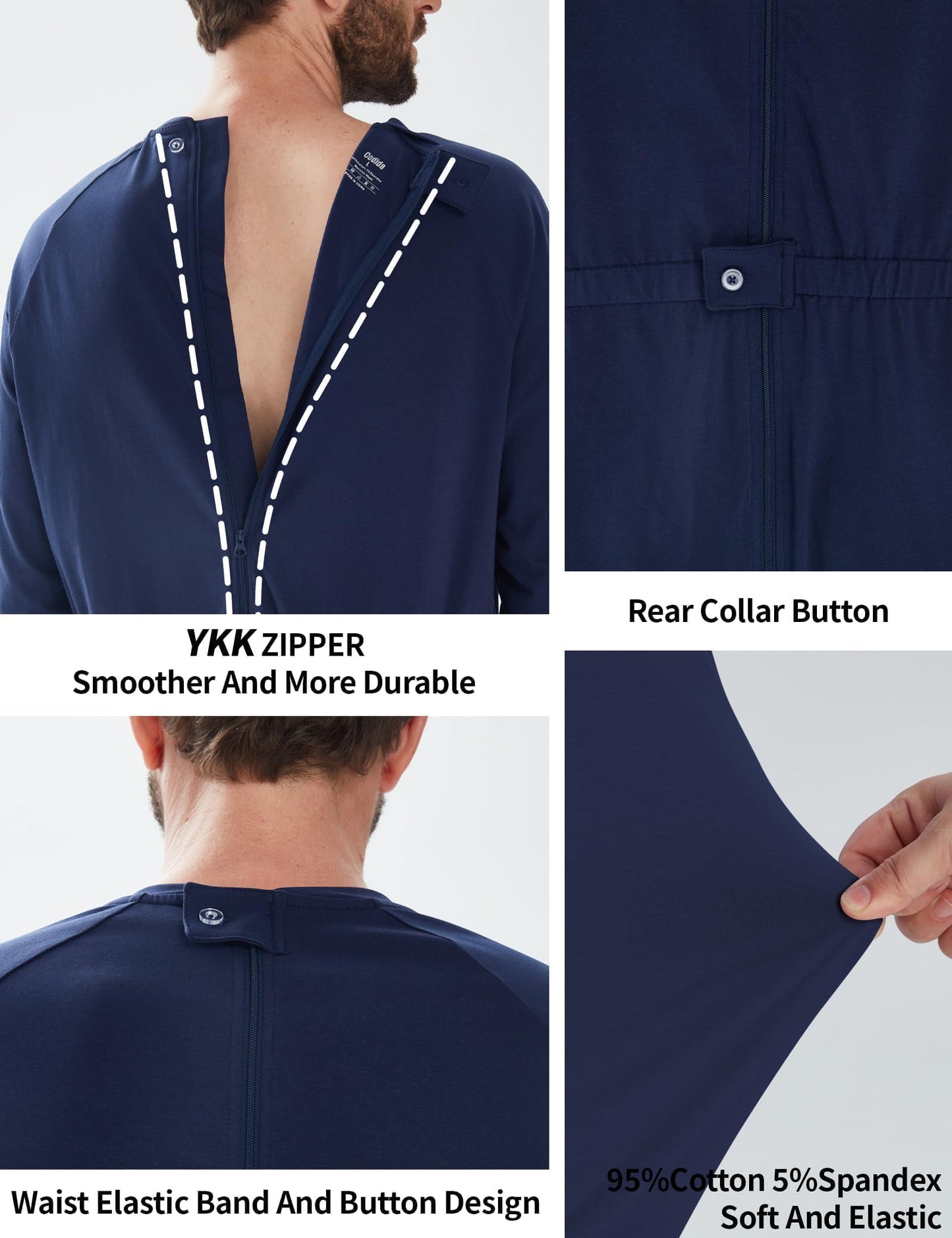 Codida Adaptive Men's Security Back-Zip Jumpsuit - Easy Care Romper for Elderly & Limited Mobility