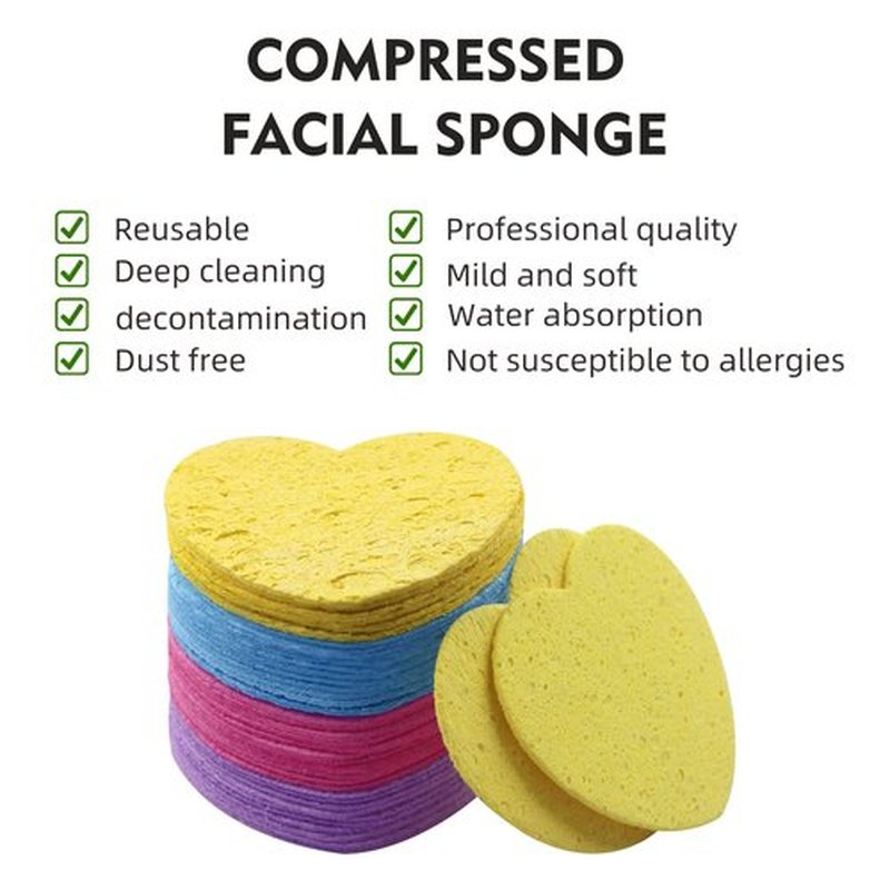 50-Count Facial Sponges Compressed, 100% Natural Cellulose Face Sponge Professional Cosmetic Spa Sponges for Face Cleansing, Exfoliating Mask, Makeup Removal for Travel and Home, Mixed