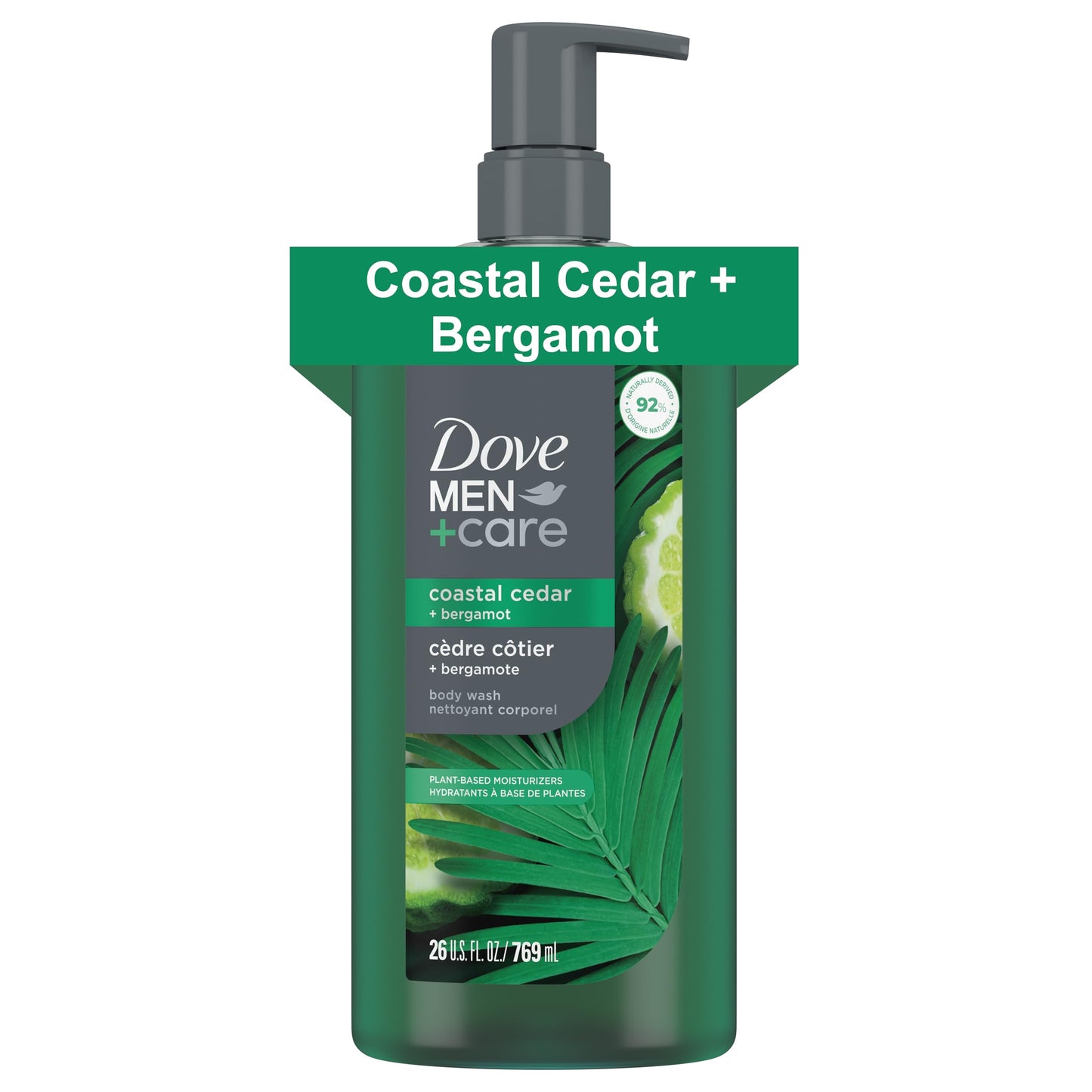DOVE MEN Coastal Cedar + Bergamot Moisturizing Body Wash | #1 Dermatologist Body Wash for Men, Sulfate, Paraben, & Dye Free | 26oz