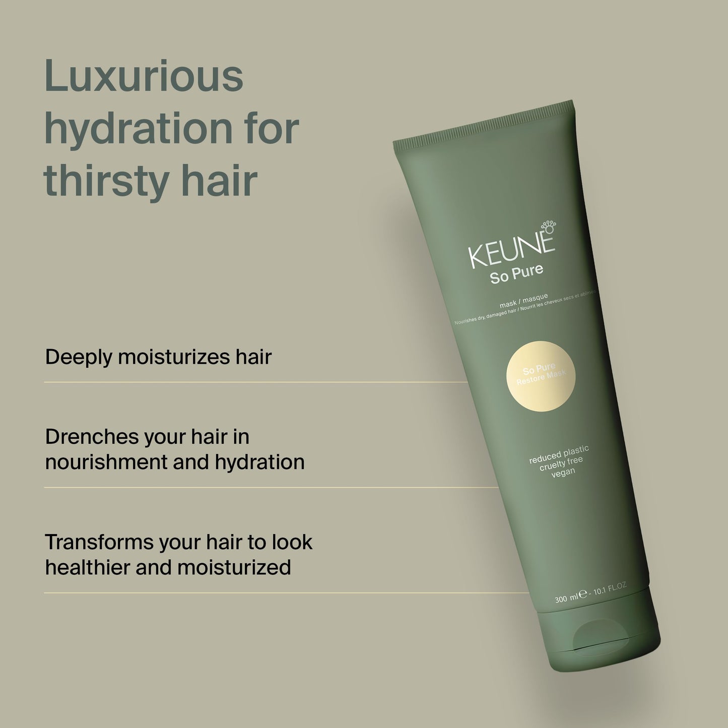 KEUNE So Pure Restore Hair Mask, Deep Moisturizing Treatment with Prickly Pear Extract for Dry Damaged Hair, Softness and Shine, 10.1 Fl Oz