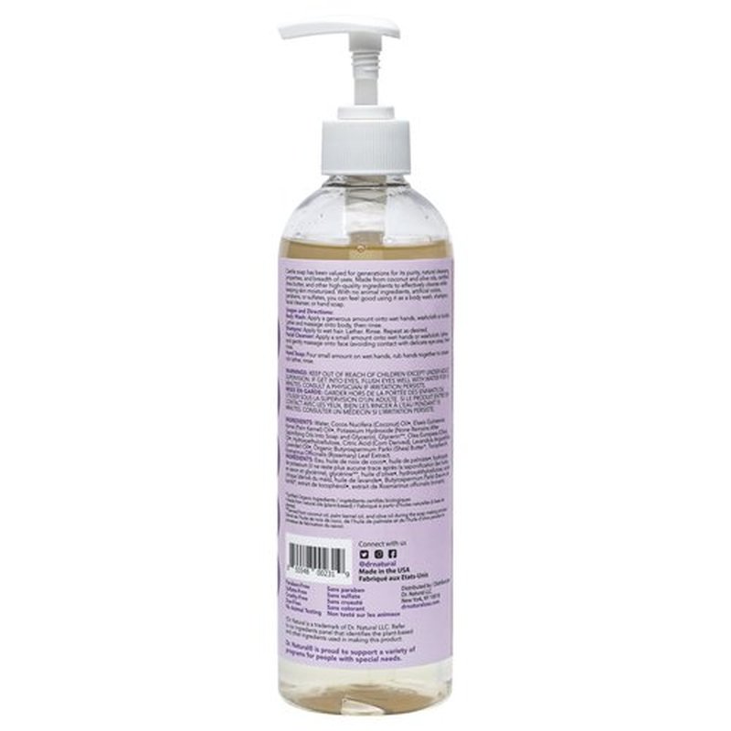 Dr. Natural Castile Liquid Soap, Lavender, 16 oz - Plant-Based - Made with Organic Shea Butter - Rich in Coconut and Olive Oils - Sulfate and Paraben-Free, Cruelty-Free - Multi-Purpose Soap