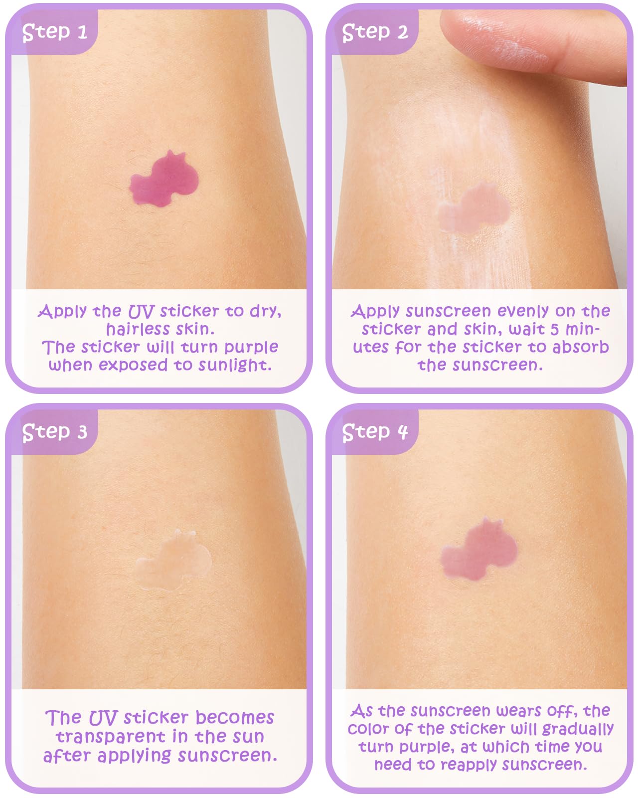 UV Detection Stickers for Sunscreen - 80 Count UV Detection Stickers, Know When to re-Apply Sunscreen, Sun Protection Reminder, 8 Cute Pattern Types