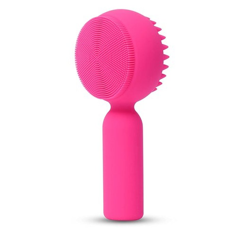 Silicone Facial Cleansing Brush 2 in 1 Silicone Facial Scrubber Manual Exfoliating Facial Brush Face Cleanser Face Exfoliator Ultrafine Bristles for Sensitive Skin Easy to Clean Lather Well (Rose-red)