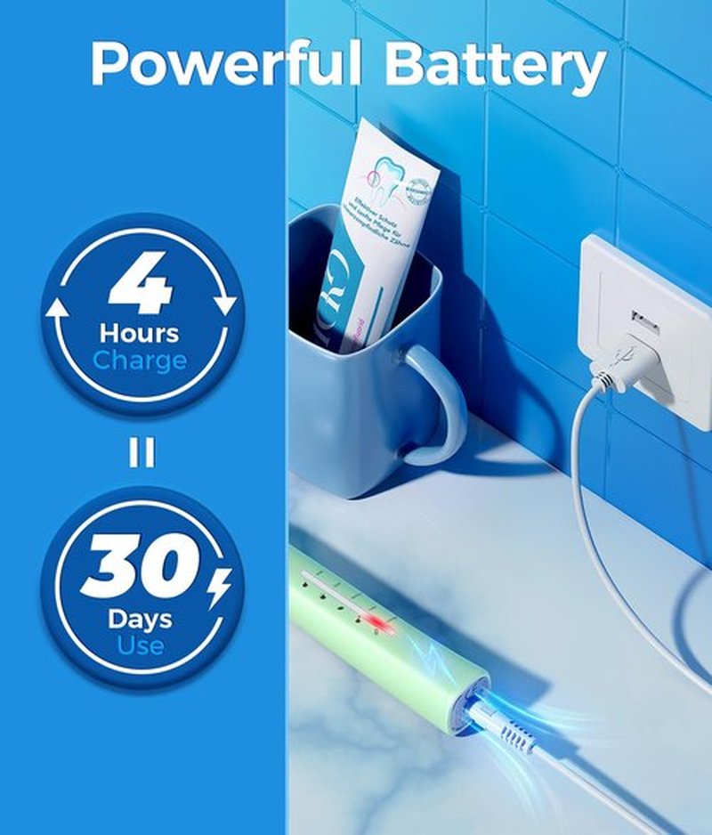 TEETHEORY Sonic Electric Toothbrush with 8 Brush Heads 40000 VPM 5 Modes Sonic Toothbrushes Quick Charge 4 Hours Duration 30 Days Rechargeable Electric Toothbrush for Adult Green