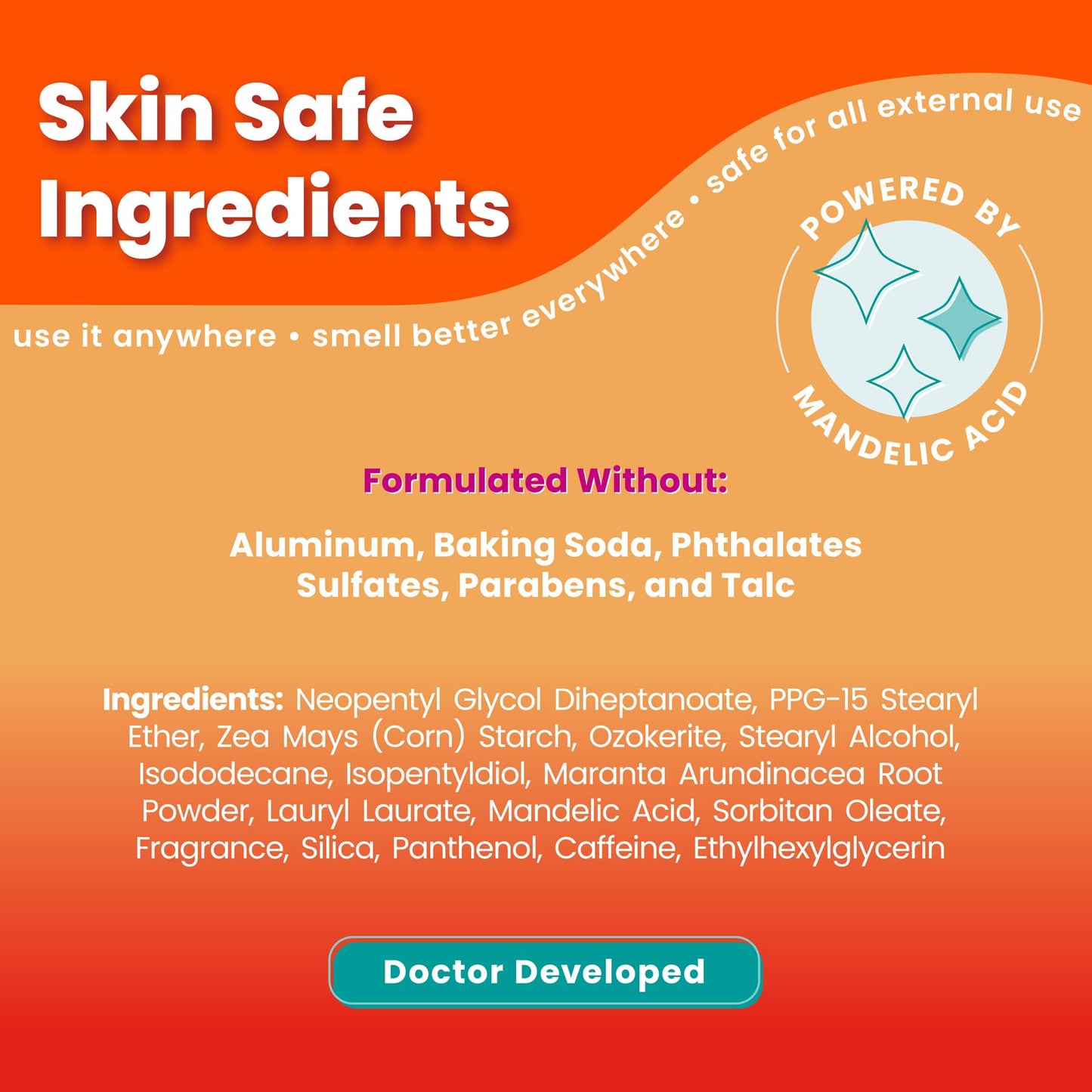 Lume Whole Body Deodorant - Smooth Solid Stick - 72 Hour Odor Control - Aluminum Free, Baking Soda Free and Skin Safe - 2.6 Ounce (Clean Tangerine)