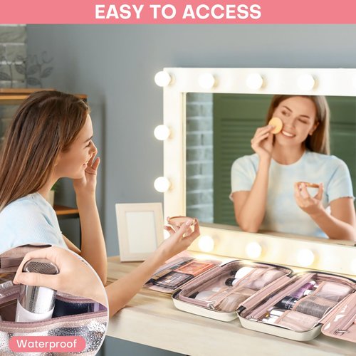 HXLGMD Travel Toiletry Bag for Women, Portable Makeup Cosmetic Bag with Hanging Hook, Travel Essentials 3 in 1 Packing Organizer Travel Bag for Accessories, Shampoo, Full-size Container, Toiletries