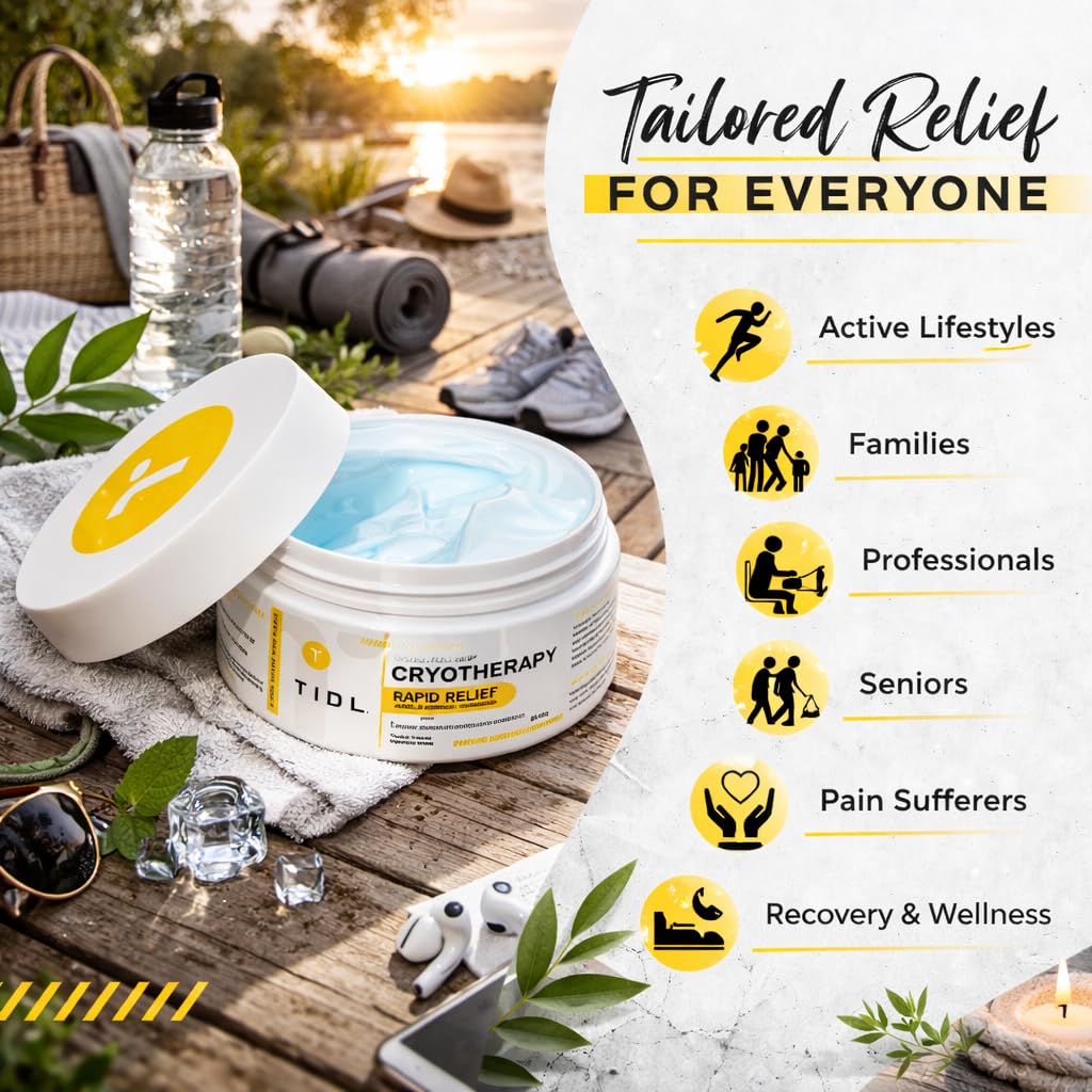 TIDL Cryotherapy Pain Relief Cream, 3 Oz, Targeted Neck Pain, Joint & Muscle Pain Relief with Organic, Plant-Based Menthol, Instant Cooling for Sport & Post Workout Full Body Recovery