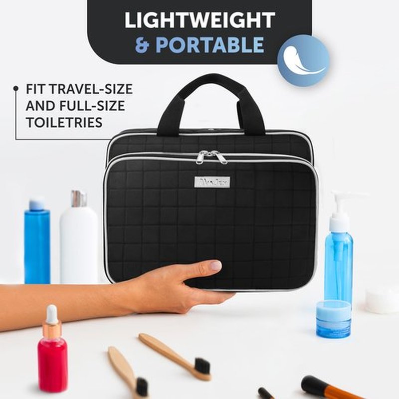 AvaJex Large Hanging Toiletry Bag - Water Resistant Makeup Travel Organizer with 19 Compartments, with YKK Zippers, Detachable Pocket - Easy Skincare & Cosmetic Travel Organizer for Men and Women