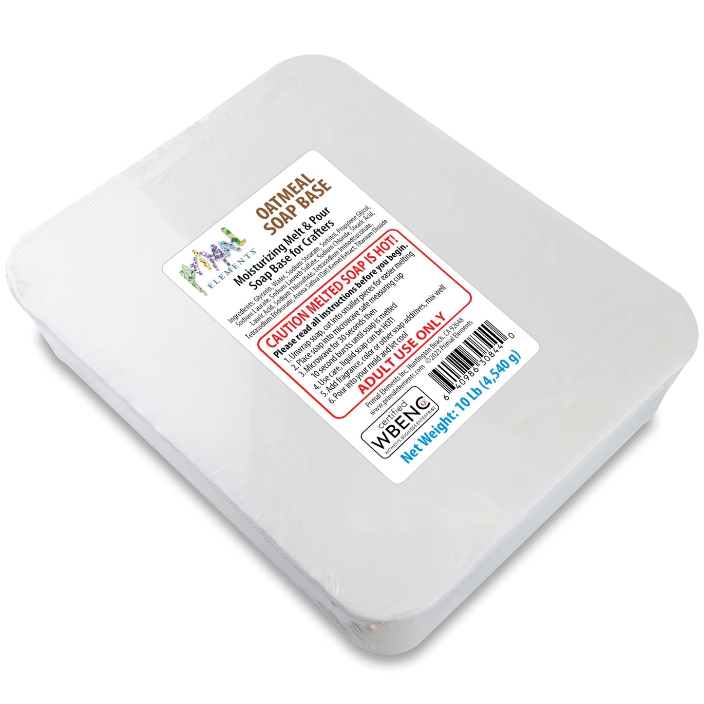 Primal Elements Oatmeal Soap Base - Moisturizing Melt and Pour Glycerin Base for Crafting, Easy to Cut - 10 Pound