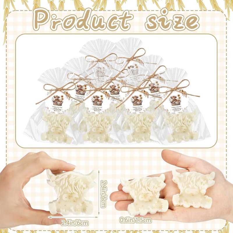 Highland Cow Baby Shower Soap Favors - 20 Sets Handmade Oat Soaps with Greeting Cards | Farmhouse Woodland Theme