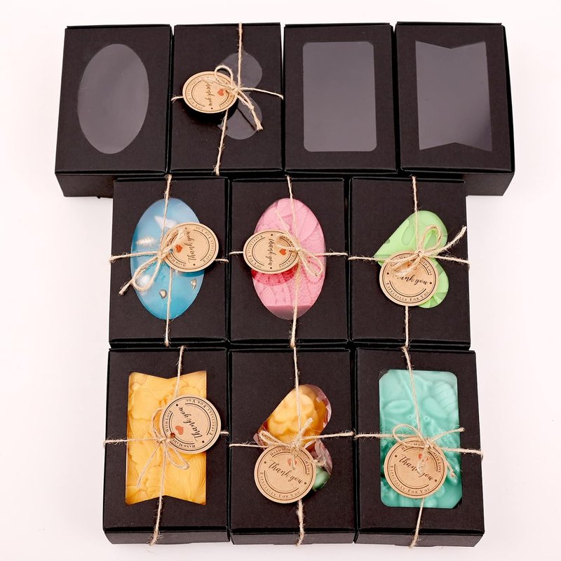 Black Soap Boxes - 32 PCS for Homemade Soap | Rectangular Gift Packaging with Window, 3.54 x 2.36 x 1.18 Inch