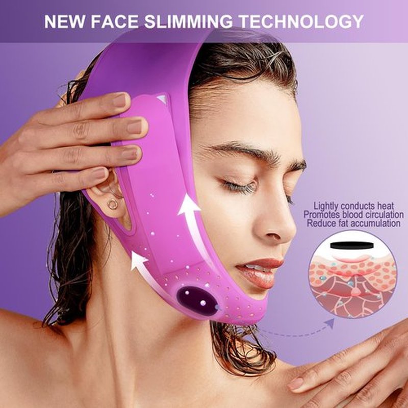 JUSRON V Line Face Lifting Tape Face Strap, Soft Silicone Chin Strap for Women and Men 23-27 Inches (Purple)