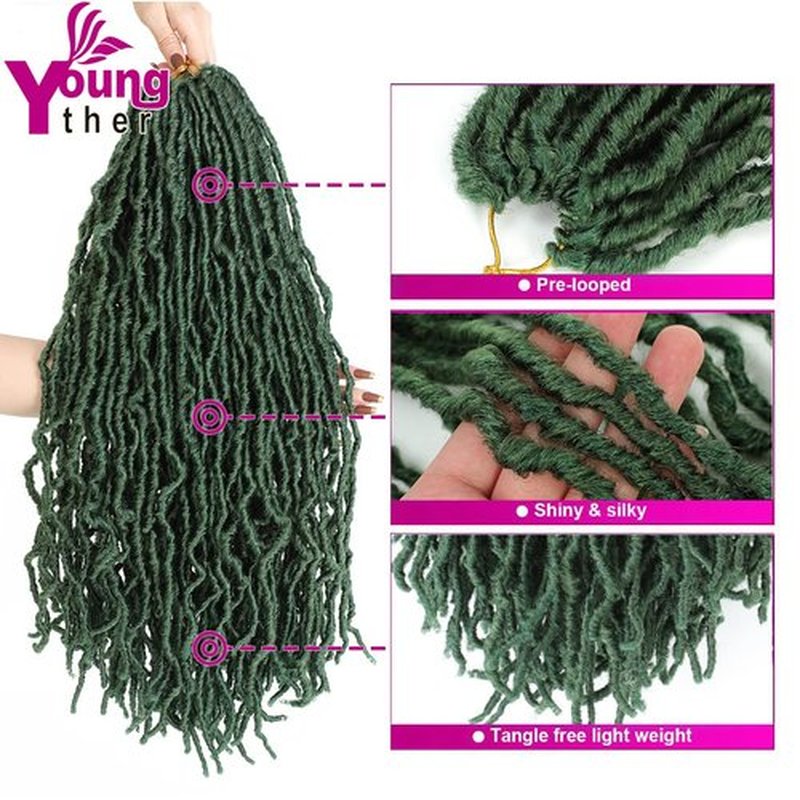 Youngther 24 inch New Faux Locs Crochet Hair 6 Packs Most Natural Soft Lcos Crochet Hair New Crochet Faux Locs Hair Synthetic Crochet Hair for Black Women (24inch,6packs,Green)