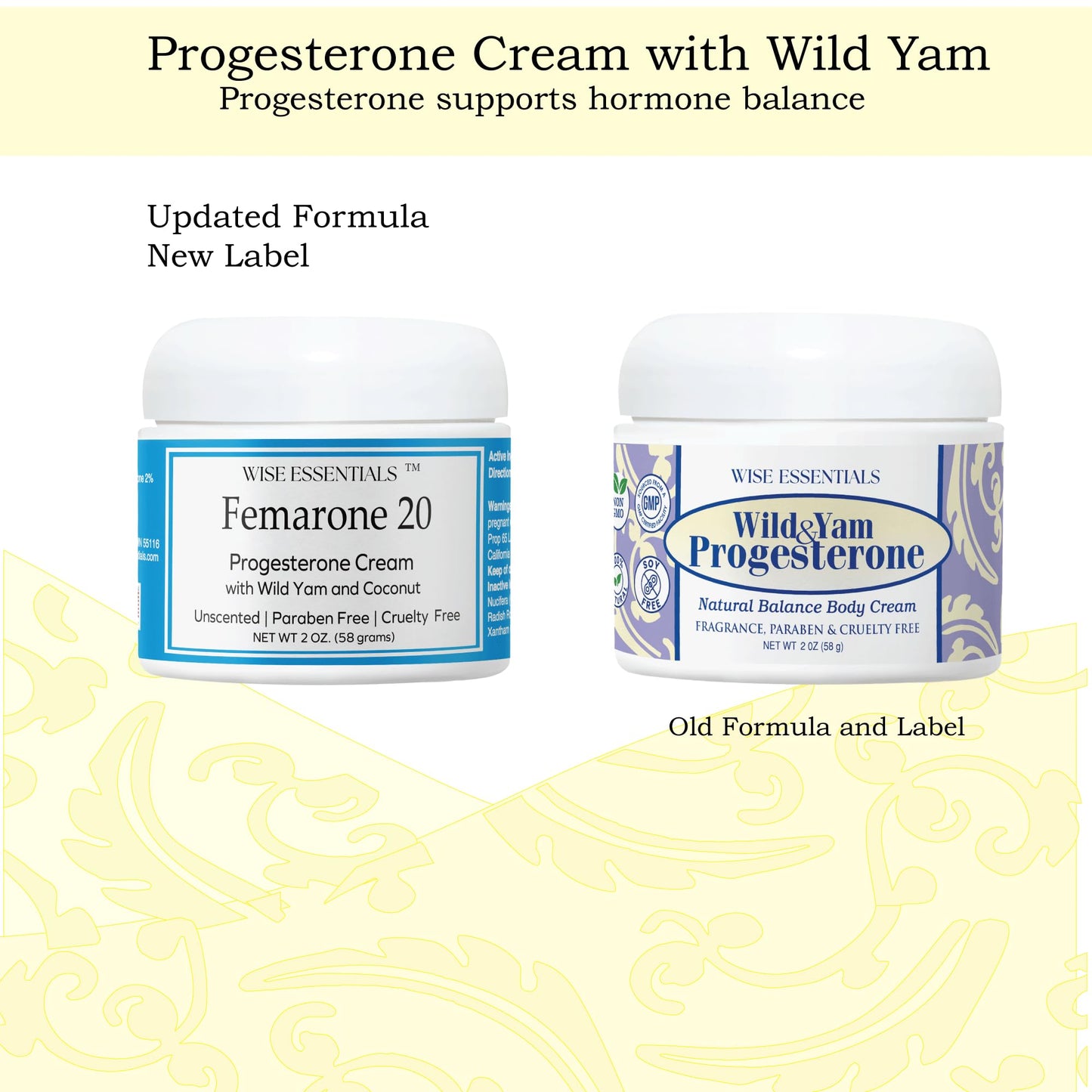 Wild Yam Progesterone Cream for Women – Femarone 20 USP Progesterone with Organic Coconut, Natural Wild Yam Extract – Menopause & Hormone Balance Support – Paraben Free Cream Wise Essentials