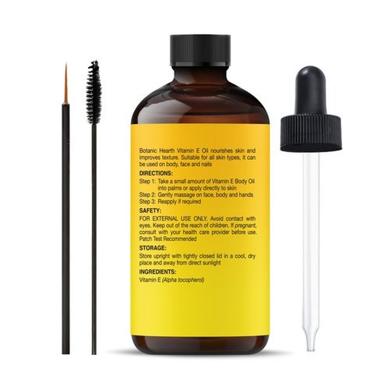 Botanic Hearth Vitamin E Oil | 100% Pure and Natural oil for Growth of Nails, Hair, Eyebrows & Eyelashes | 35,000 IU | Hair & Body Oil with Eyebrow & Eyelash Brush| 2 Fl Oz