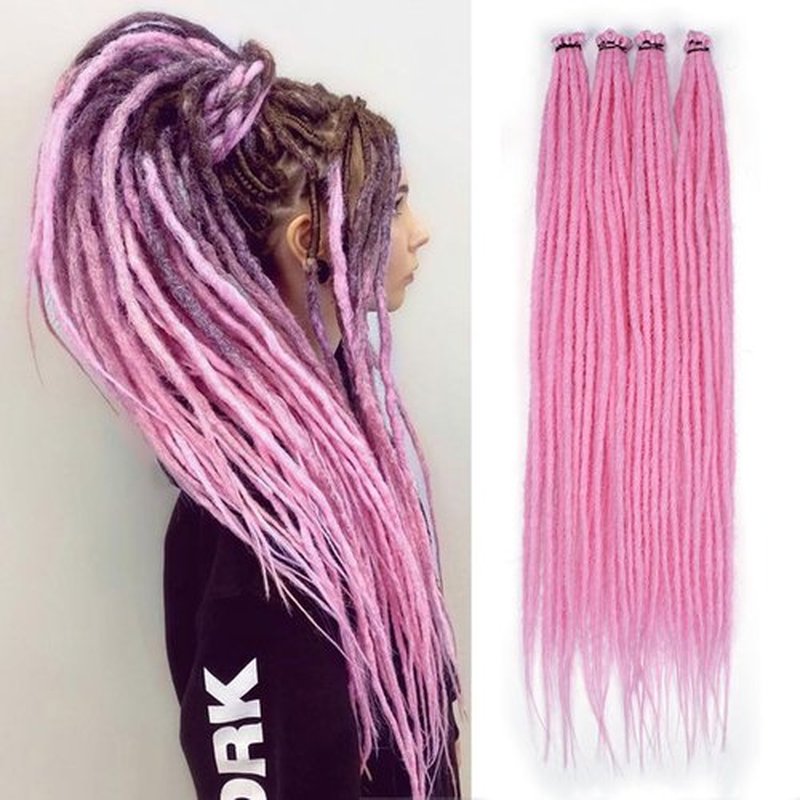 Vecago 24 Inch Dreadlock Hair Extensions, 40 Strands SE Thin 0.6cm Width Dreadlock Extensions, Synthetic Handmade Soft Hippie Style Dreadlocks for Woman,Pink