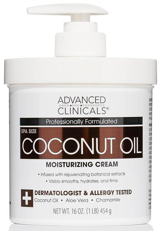 Advanced Clinicals Coconut Body Lotion Moisturizing Cream & Face Lotion For Women & Men | Natural Coconut Cream Oil Moisturizer Body Butter Skin Care Balm For Dry Skin, Large 16 Oz