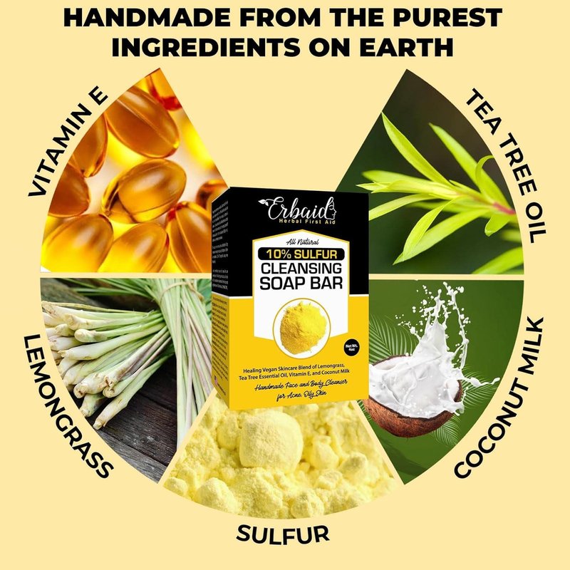 10% Sulfur Soap Cleansing Bar | Natural Acne Facial Cleanser with Tea Tree Oil & Vitamin E – Made in USA