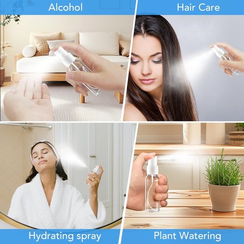 Zoizocp Spray Bottles, 1oz/30ml Clear Empty Fine Mist Plastic Mini Travel Bottle Set, Small Refillable Liquid Containers with 2pcs Funnels and 24pcs Labels (6 Pack)