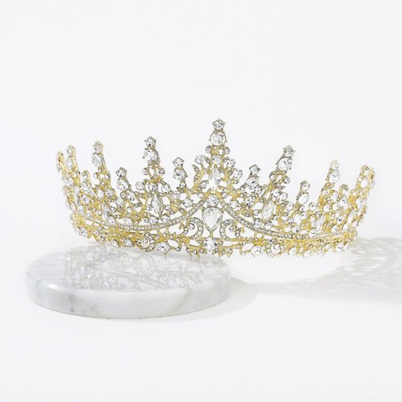 SWEETV Gold Princess Tiara for Women Girls,Royal Queen Tiara, Wedding Tiara for Bride,Crystal Hair Accessories for Quinceanera Pageant Prom Birthday