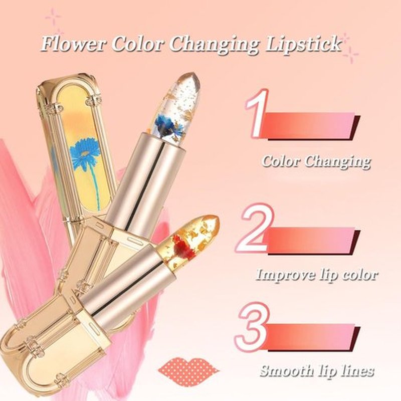Flower Color Changing Lipstick, 2PCS Yulyoie Lipstick, Yulyoie Lip Gloss, Crystal Jelly Flower Color Changing Lipstick, Long-lasting Moisturizing Flower Jelly Color-Changing Lipstick (Red*2)
