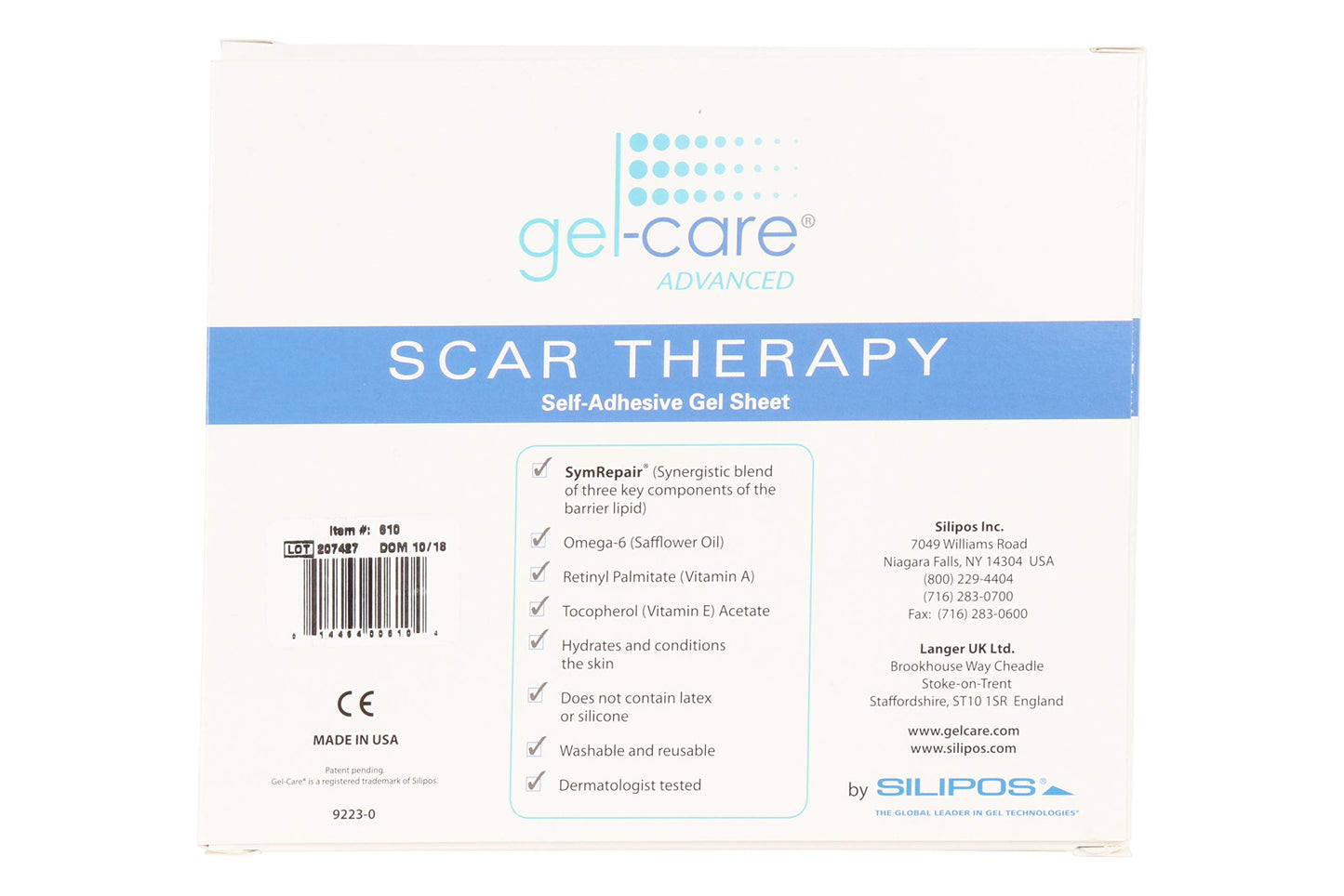 Silipos Gel-Care Advanced 610 Self-Adhesive Sheet - 5 x 6 in. Silicone Free, Hypoallergenic Scar Treatment Strip