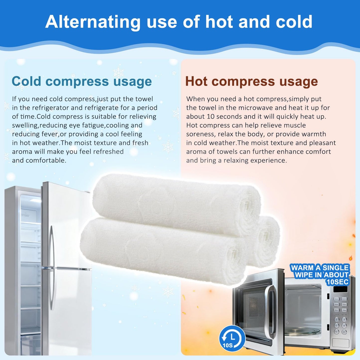 Moist Cotton Towel Bulk Moist Towelettes Individually Wrapped 8.7" x 8.7",White Towel Services,Refreshment Pre Moistened Towels Peach,Rose and Coconut for Sport Party Spa