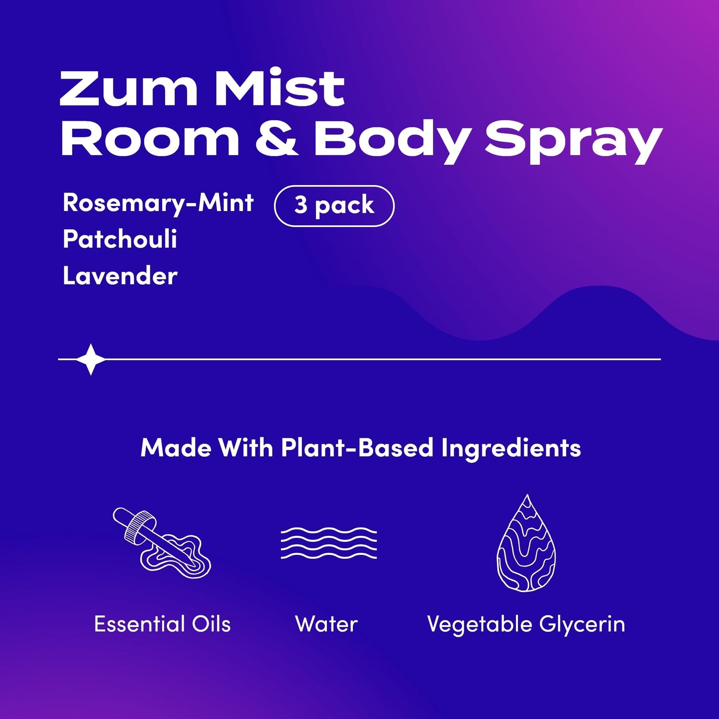 Zum Indigo Wild Mist Room & Body Spray - Aromatherapy Essential Oil Spray - Natural Body Mist & Room Spray - Rosemary-Mint, Patchouli & Lavender Scents - 4 fl oz (3 Pack)