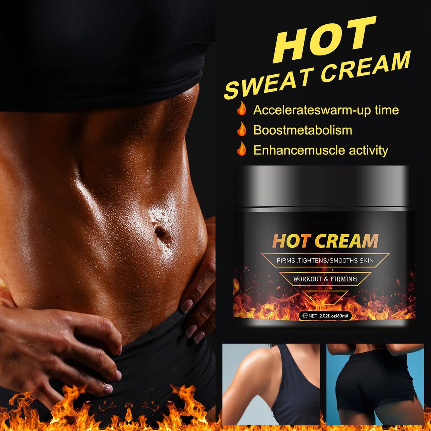 Hot Sweat Cream，Belly Fat Burning Cream，Exercise Fat Burning Enhancer，Burns Cellulite on Thighs，Legs，Abdomen and Buttocks for Men and Women，2.02 Fl Oz