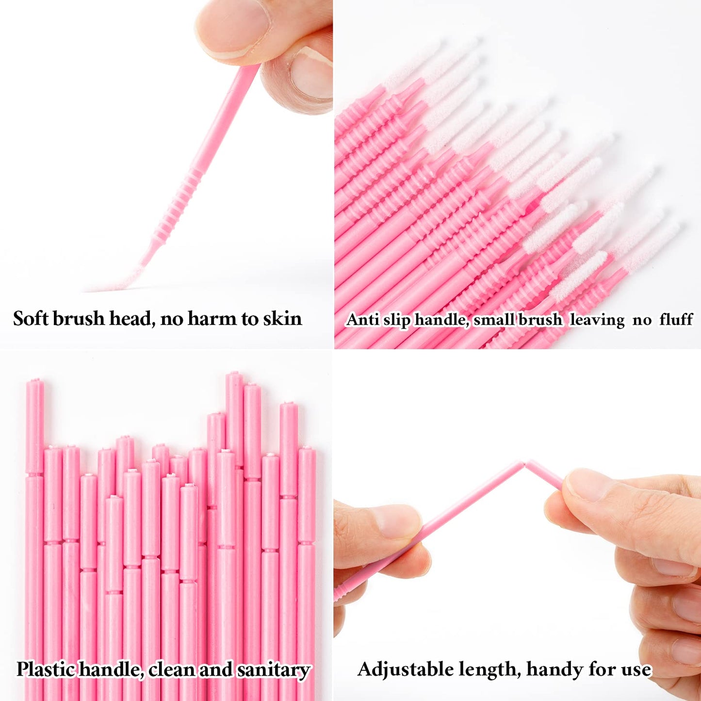 G2PLUS Micro Cotton Swabs, 200pcs Disposable Micro Applicator, Microswabs for Eyelash Extensions, Micro Applicator Brush Cleaning Tool for Lashes, Dental, Nails, Eyeliner and Personal Care (Pink)