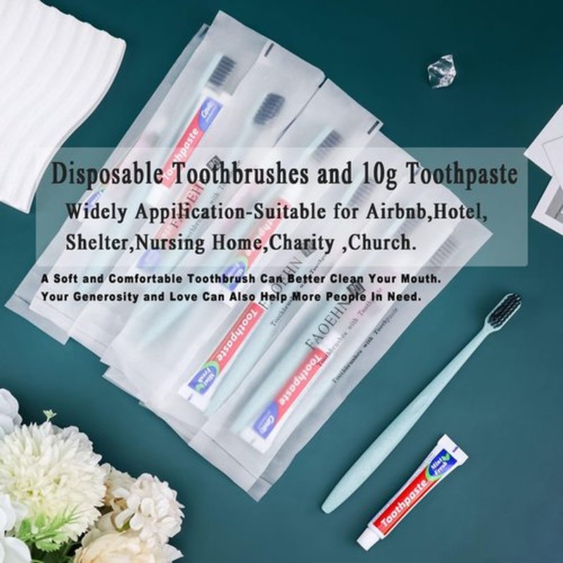 FAOEHN Disposable Toothbrushes with Toothpaste Pack of 100,Straw Green Toothbrush in Bulk with 10g Toothpaste Individually Wrapped Disposable Travel Toothbrushes Kit for Homeless,Airbnb,Hotel,Charity