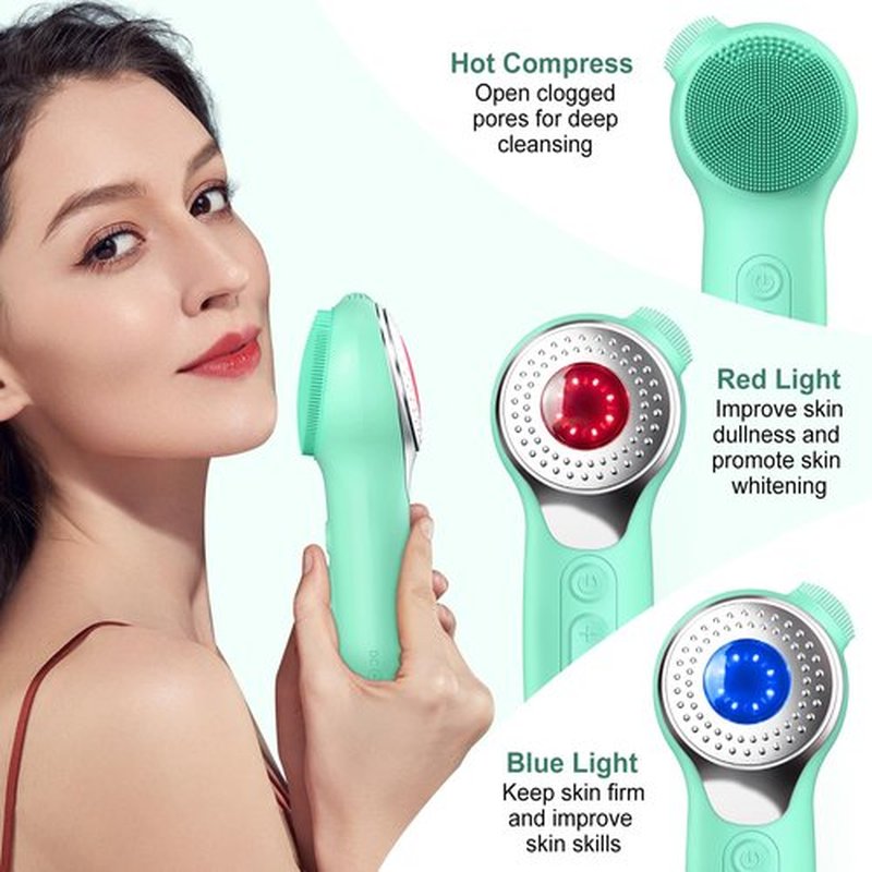 Facial Cleansing Brush, Silicone Electric Face Scrubber Waterproof Sonic Vibration Face Cleanser Brush for Men Women, Rechargeable Face Brushes with Nose Scrub Brush Exfoliating Massaging(Green)
