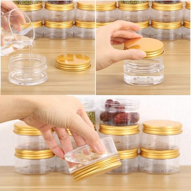 Tecbeauty 12-Pack 100ml Empty Clear Plastic Slime Storage Favor Jars for Beauty Products, DIY Slime Making, Gold